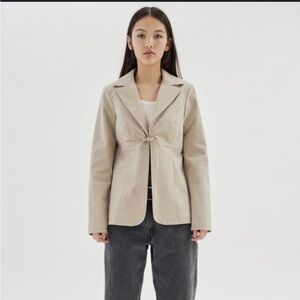 Urban Outfitters UO Noa Faux Suede Jacket Size M Beige Tie-Front Collar
